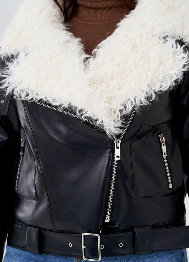 Куртка косуха с отделкой натуральный козлик модель № 3022 универмаг малина