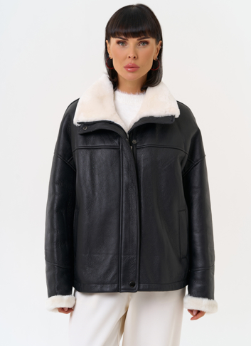 Женская натуральная дубленка черного цвета