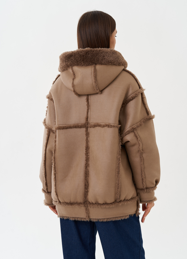 Двухсторонняя дубленка из эко кожи модель № 28652 универмаг малина