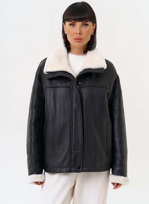 Женская натуральная дубленка черного цвета