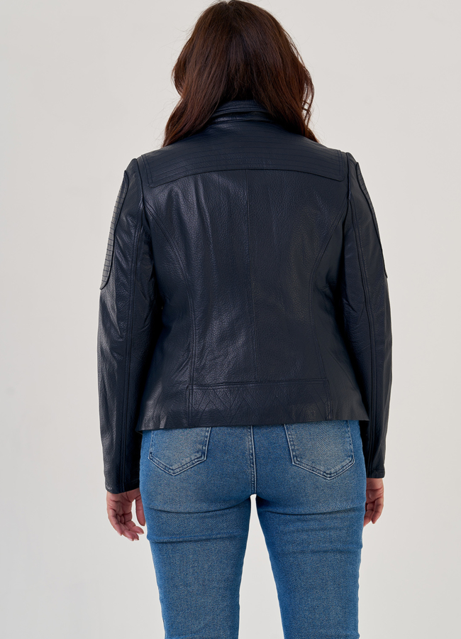 Куртка косуха из натуральной кожи в синем цвете модель № 10636 в кредит