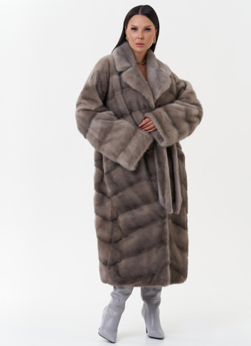 Шуба из скандинавской норки с поясом