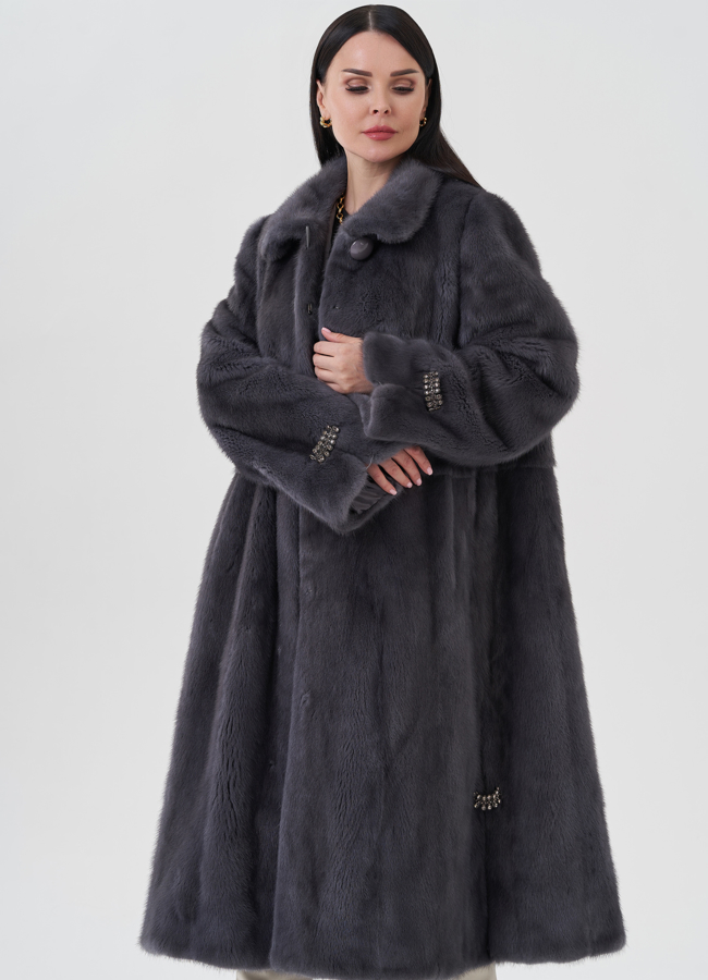 Норковая шуба с воротником стойка  модель № 25600 меха малина