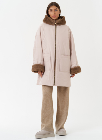 Пуховик с отделкой из эко меха под норку