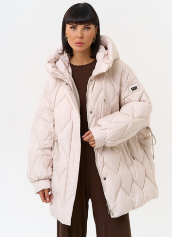 Женский светлый пуховик с капюшоном
