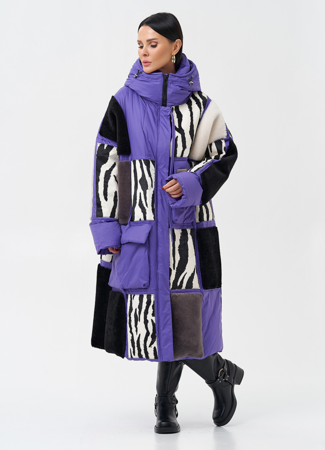 Комбинированный женский пуховик с капюшоном модель № 28372 в кредит