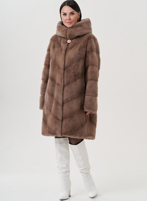 Норковая шуба с капюшоном 