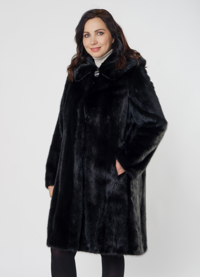 Черная норковая шуба с капюшоном модель № 26158 универмаг малина