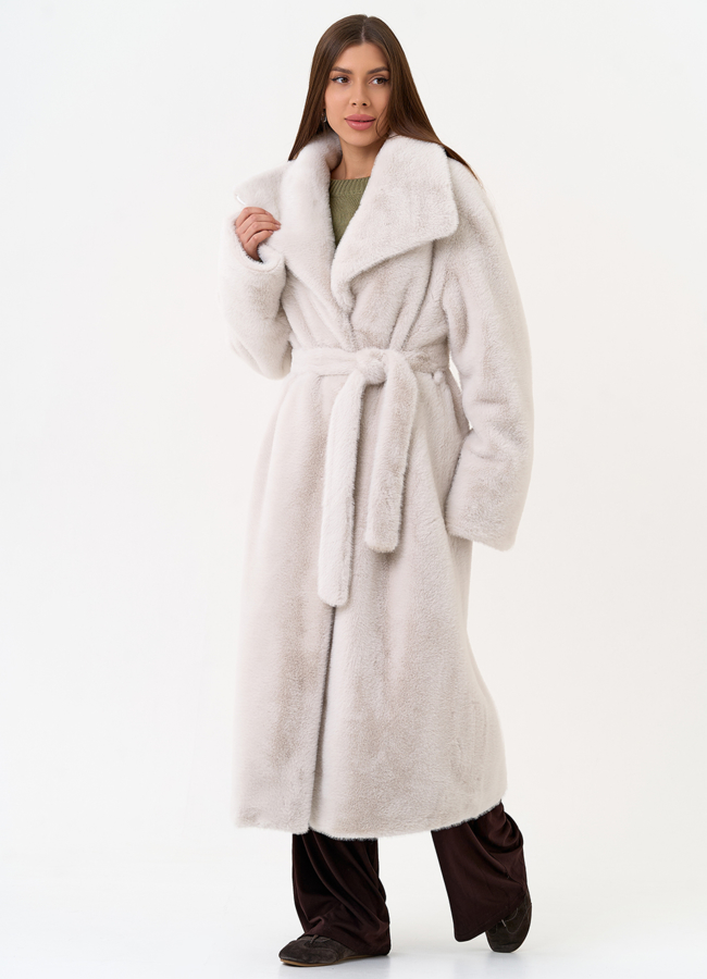 Длинная шуба из эко меха с отложным воротником модель № 31273 универмаг малина