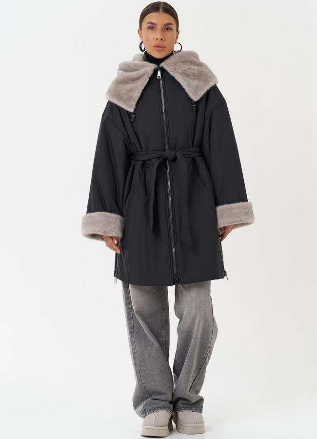 Пуховик с отделкой из эко меха  модель № 28836 универмаг малина