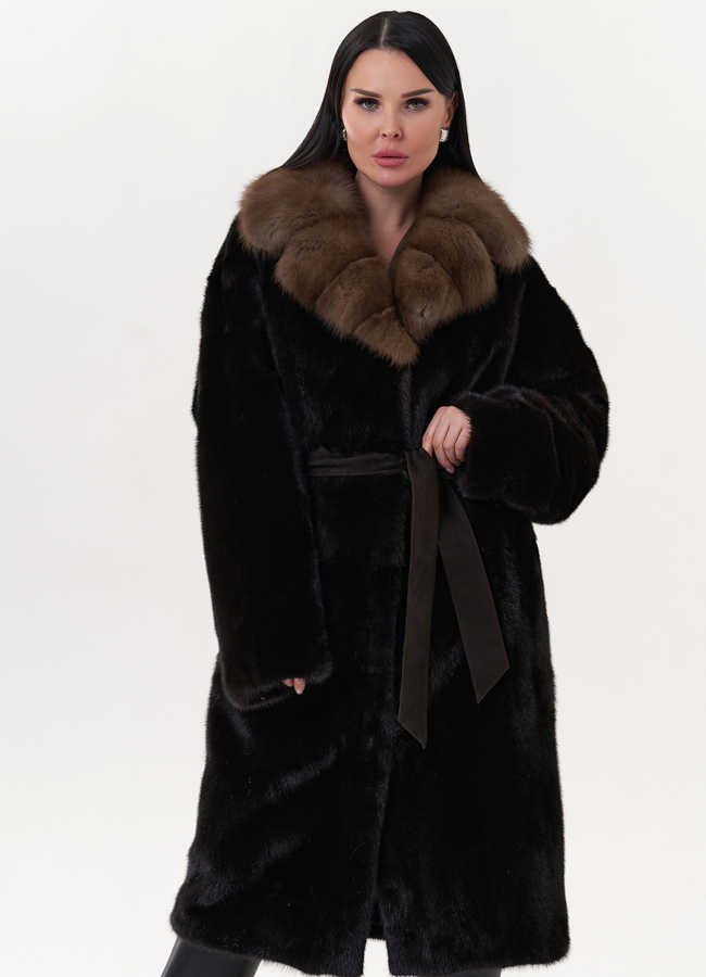 Шуба из норки с воротником из куницы модель № 26263 универмаг малина