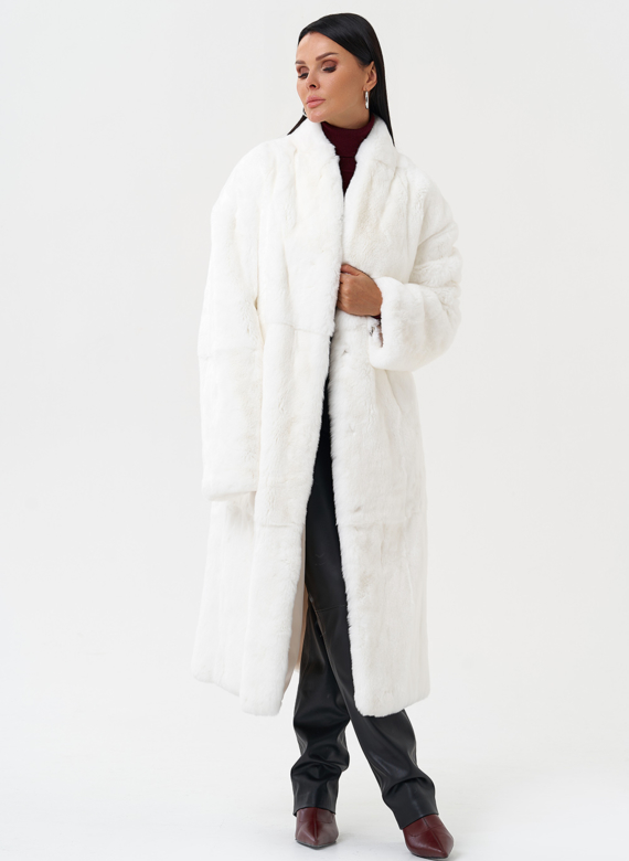 Длинная шуба из меха кролика