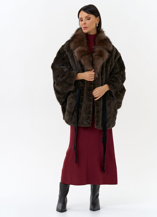 Шуба из меха норки с воротником из меха лисы модель № 31300 универмаг малина