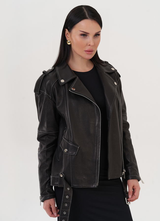 Кожаная куртка с контрастной строчкой модель № 597 универмаг малина