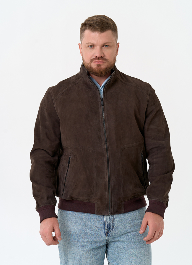 Мужская куртка бомбер из натуральной замши модель № 32550 меха малина