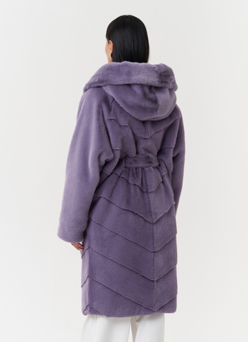 Женская шуба из эко меха с капюшоном