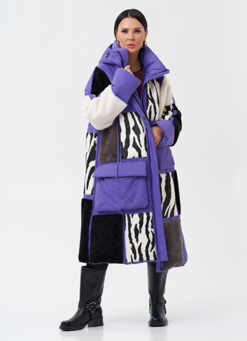 Комбинированный женский пуховик с капюшоном