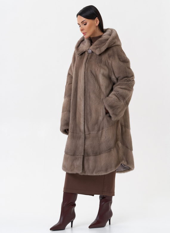 Норковая шуба с капюшоном 