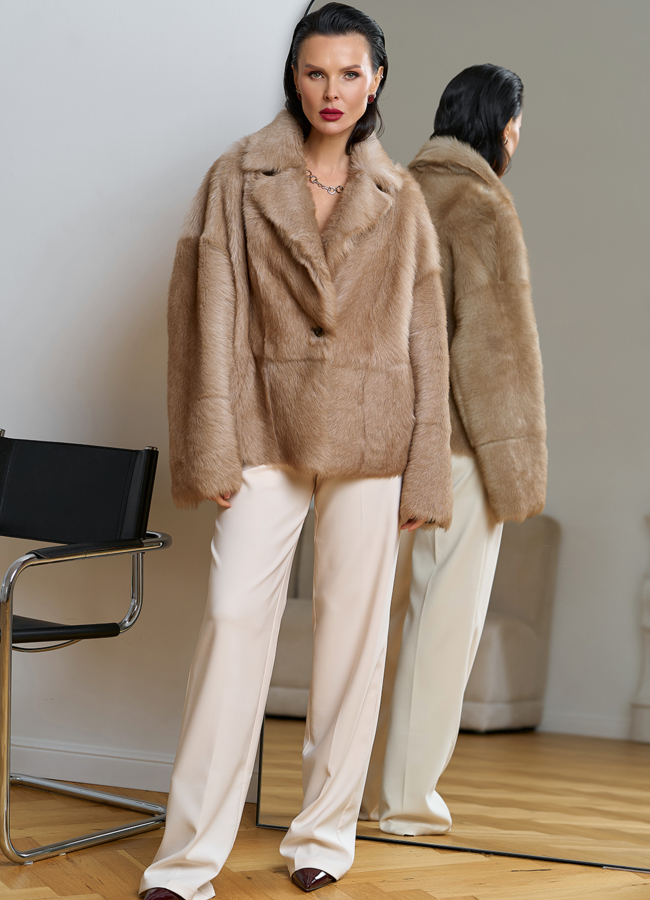 фото Женская натуральная дубленка с английским воротником модель № 31628