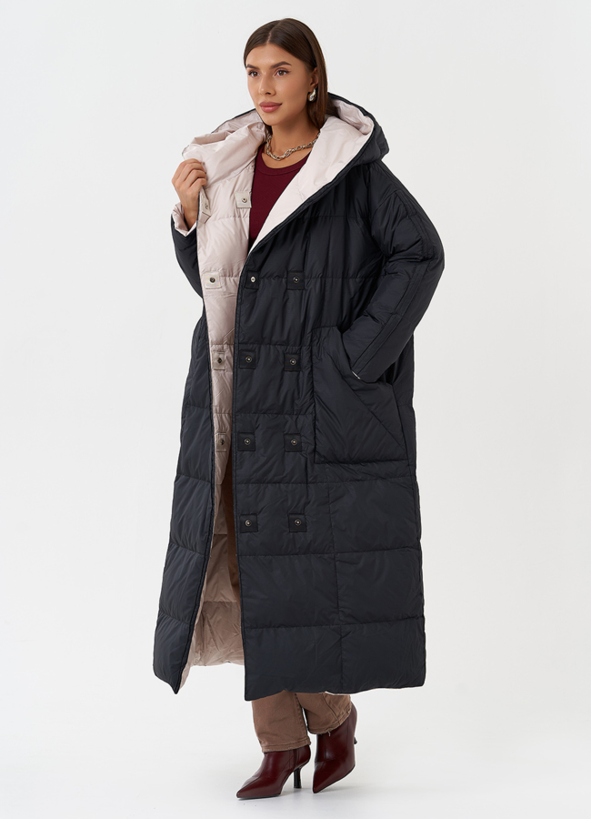 Женский двухсторонний пуховик с капюшоном модель № 28817 универмаг малина