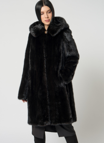 Норковая шуба с капюшоном