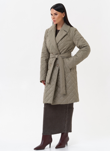 Женское стеганое полупальто с поясом