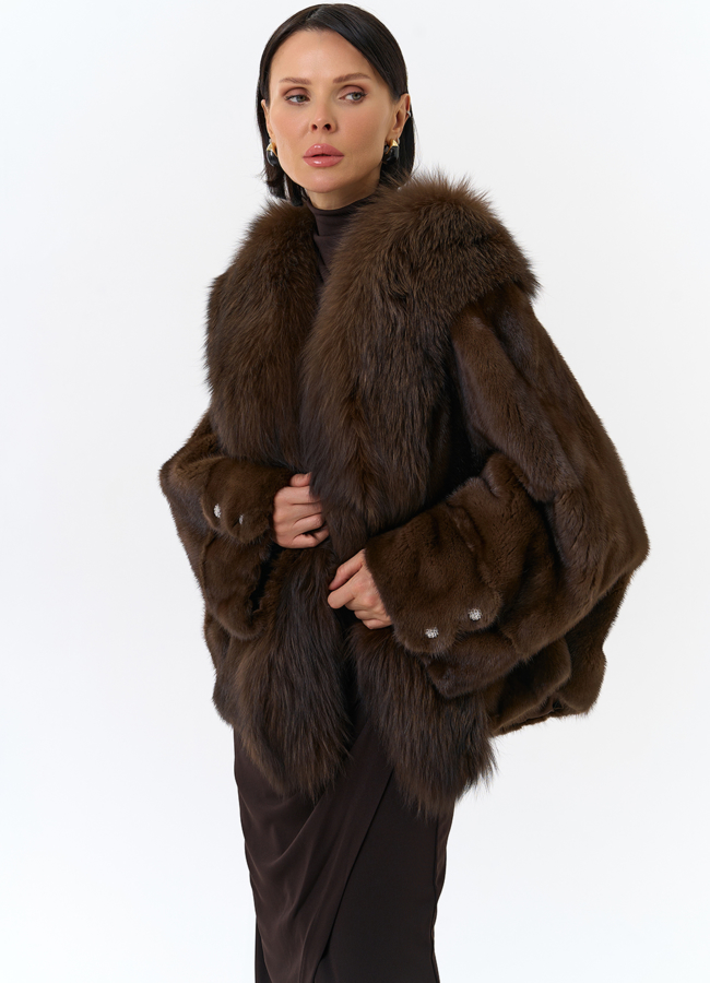 Шуба из норки с отделкой из меха чернобурки модель № 32030 универмаг малина