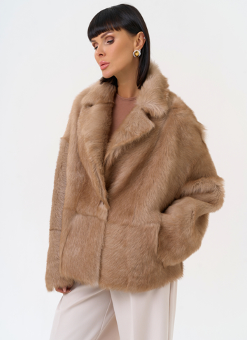 Женская натуральная дубленка с английским воротником