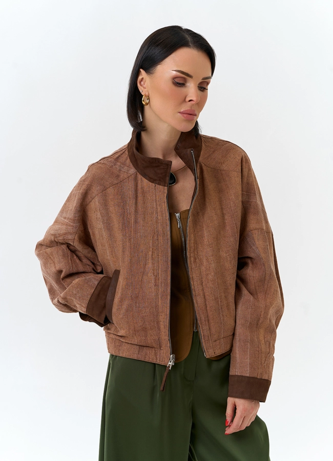 Женская двухсторонняя куртка из натуральной кожи модель № 32537 меха малина