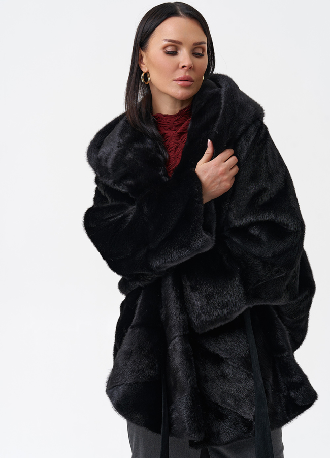 Шуба с капюшоном и норки модель № 28798 универмаг малина