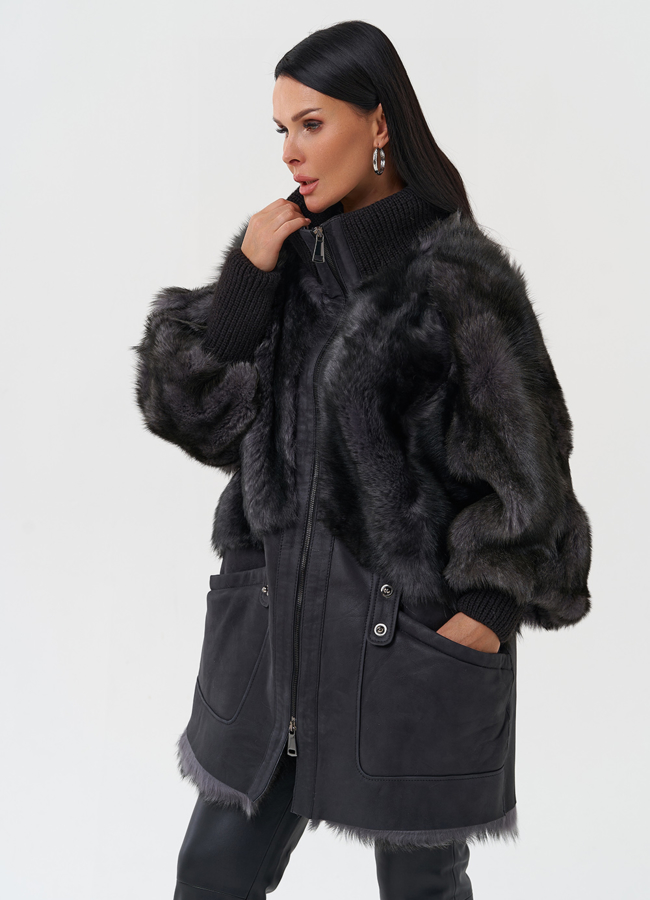 Комбинированная дубленка из тосканы модель № 28955 универмаг малина