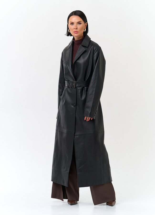 Женский длинный плащ из натуральной кожи модель № 32902 в рассрочку