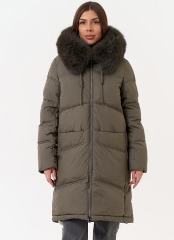 Женский пуховик с капюшоном из меха песца