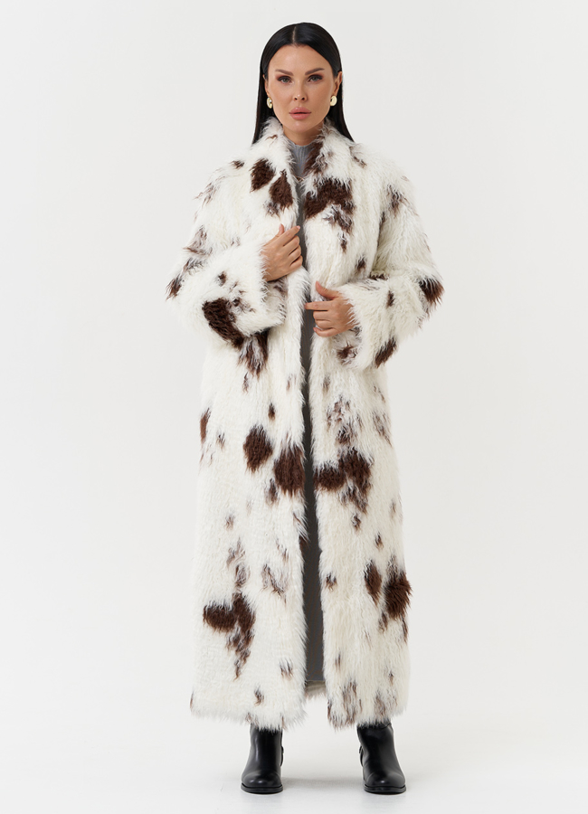 Пальто из эко меха с анималистичным принтом модель № 28544 универмаг малина