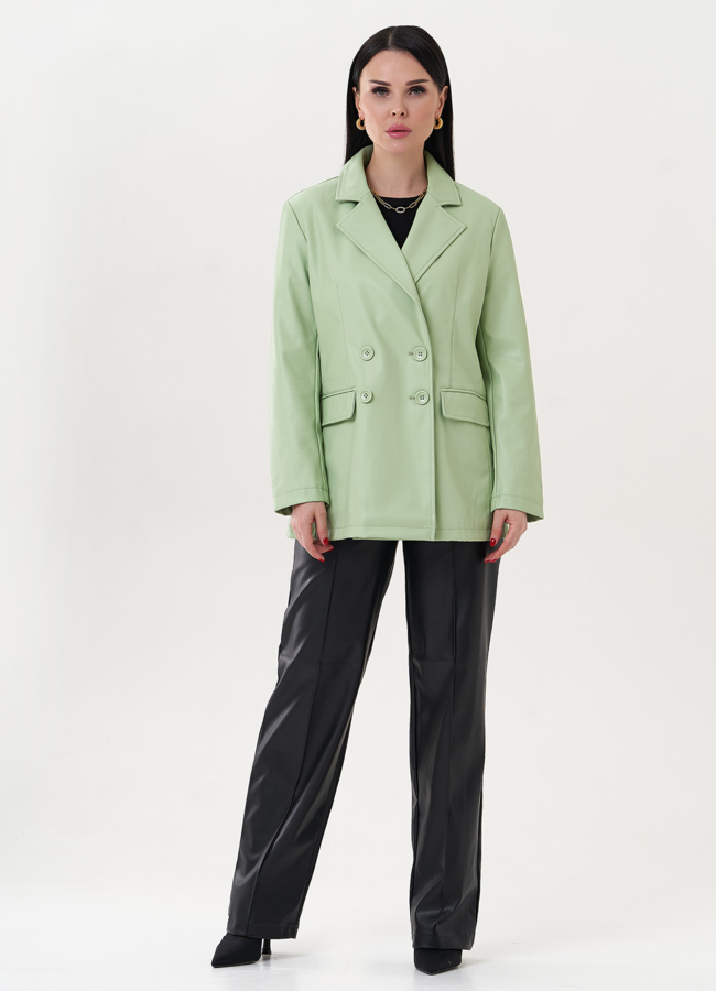 фото Пиджак из эко кожи с английским воротником модель № 26744