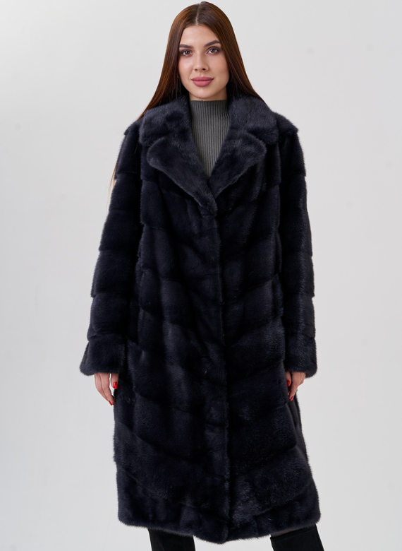 Норковая шуба с английским воротником в сером цвете