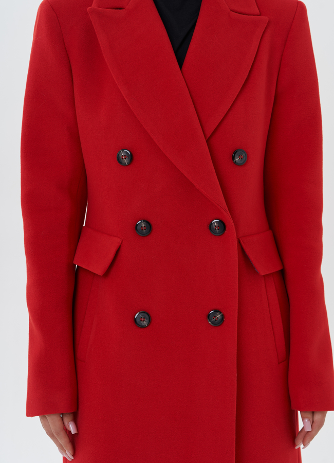 Двубортное пальто с английским воротником модель № 27678 универмаг малина