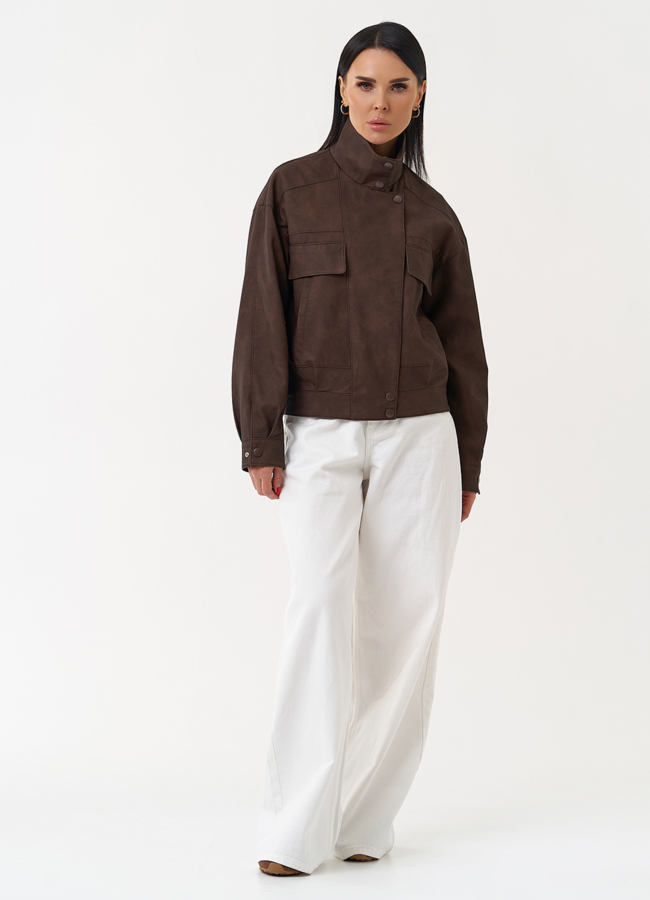 Женская куртка бомбер из эко кожи коричневого цвета модель № 30417 универмаг малина