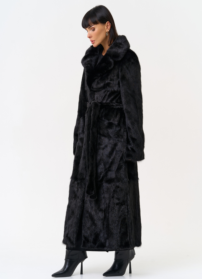 Длинная шуба из меха норки в черном цвете модель № 28080 универмаг малина
