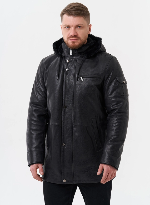 Мужская дубленка черного цвета  фото