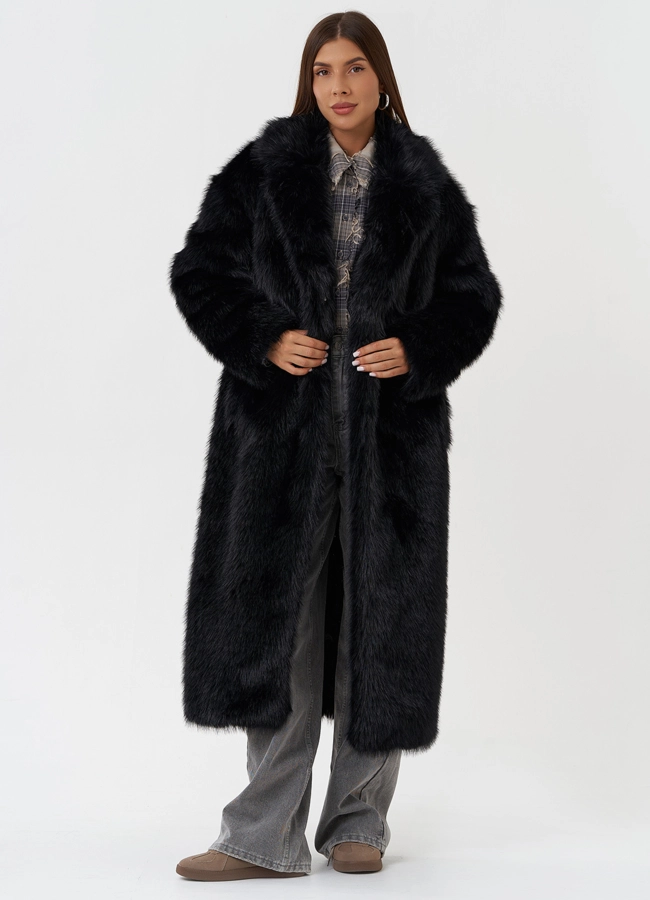 Длинное пальто из эко меха под песца модель № 28689 универмаг малина