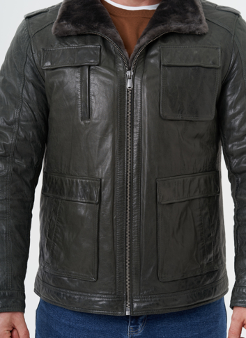 Мужская утепленная кожаная куртка 