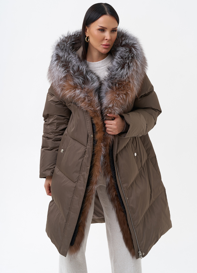 Пуховик с отделкой из меха блюфрост модель № 29358 универмаг малина