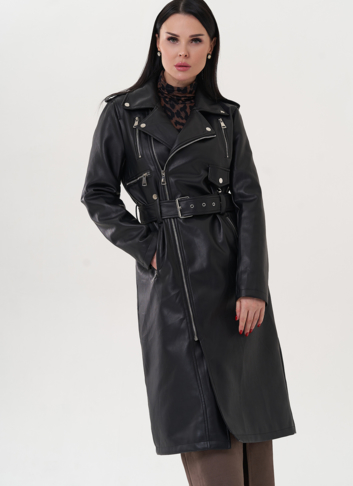 Плащ "косуха" черного цвета из эко кожи