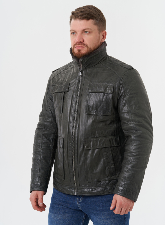 Мужская утепленная кожаная куртка 