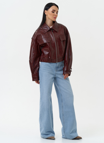 Куртка бомбер из эко кожи бордового цвета