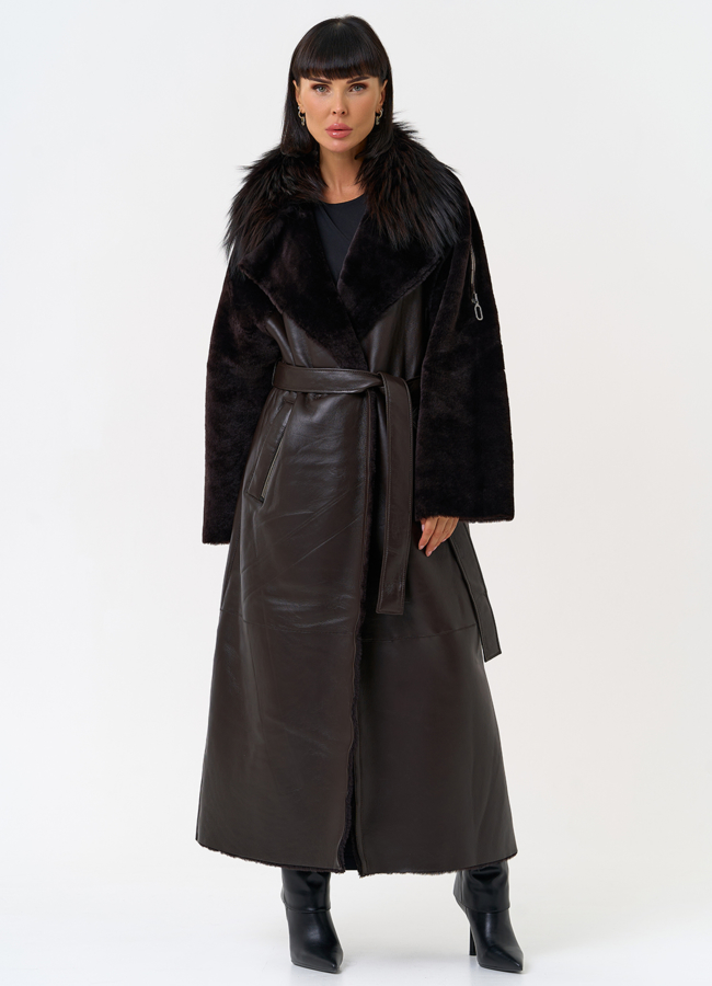 Женская натуральная дубленка с воротником из меха лисы модель № 31609 универмаг малина