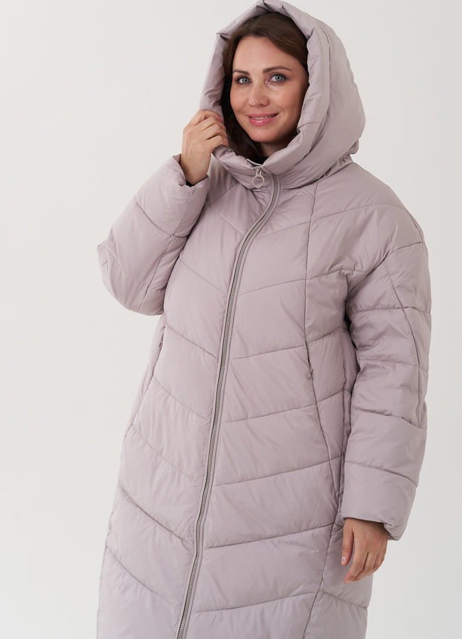 Женский пуховик с капюшоном бежевого цвета  модель № 25715 универмаг малина