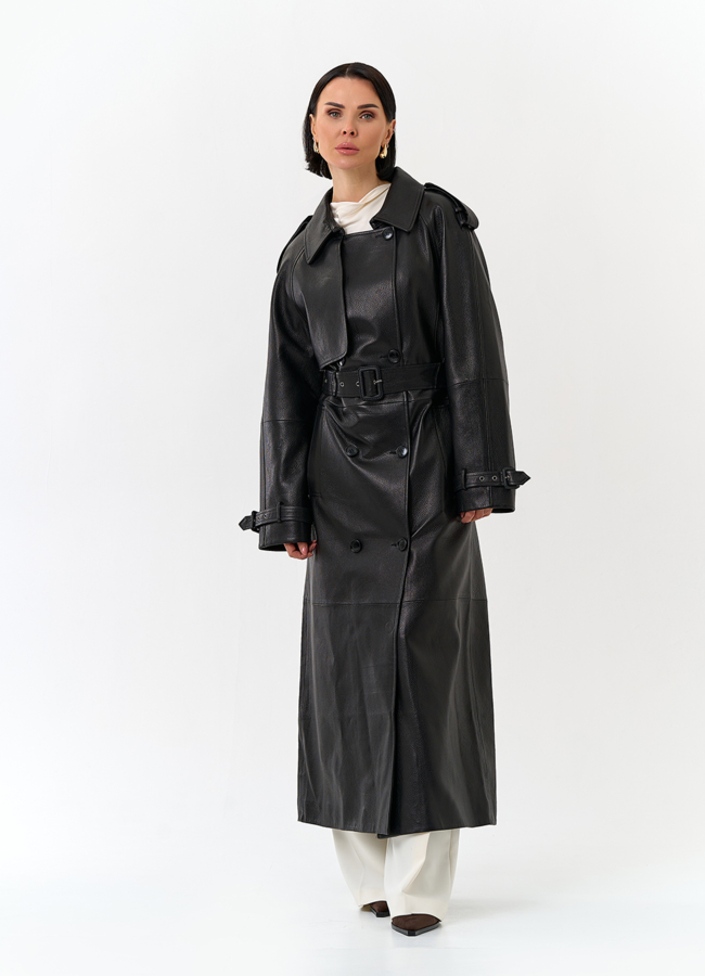 Женский длинный плащ из натуральной кожи модель № 32903 универмаг малина