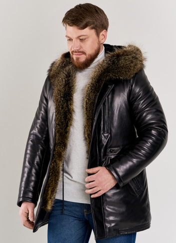 Мужской пуховик из натуральной кожи